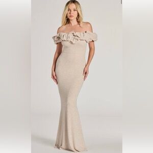 Formal Glitter Ruffled Mermaid Dress off the shoulder size large
